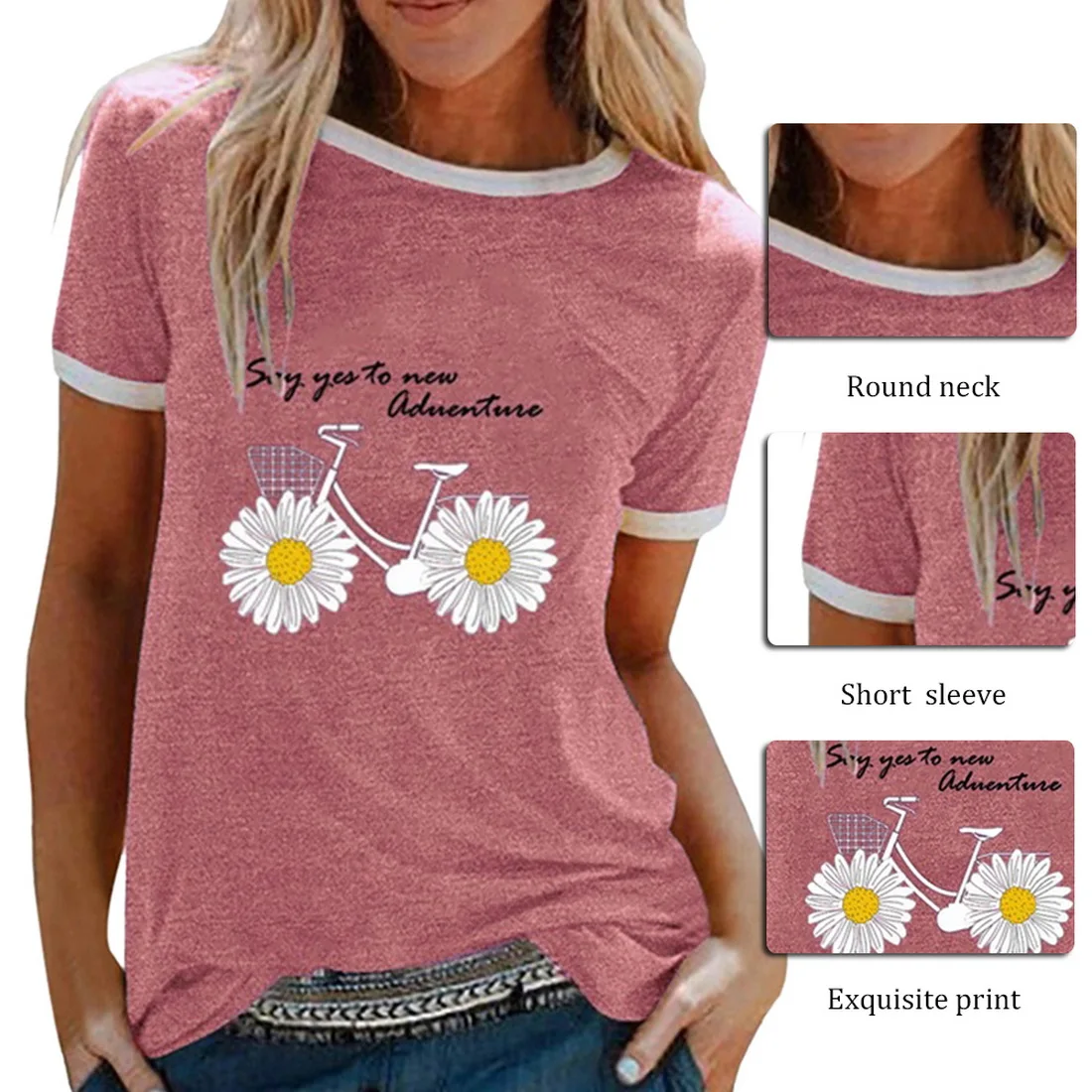 CYSINCOS Women Flower T-shirts Lady Fashion Short Sleeve Clothes Summer Shirt Top Tee O Neck Female Ladies Womens Tee T-Shirt