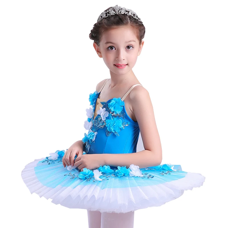

Blue Flower Ballet Tutu Child Professional Tutu Ballet Costumes For Girls Pancake Ballerina Dress Kids Performance Clothing Wear