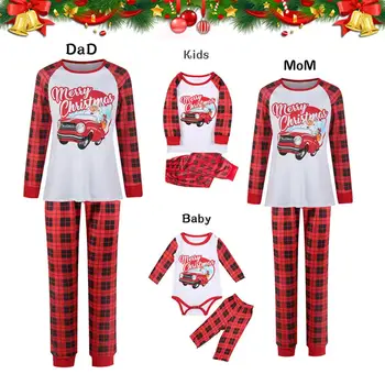 

2Pcs Witner Women's Sleepwear Christmas parent-child Pajamas Set Printed Round Neck Christmas Home Service
