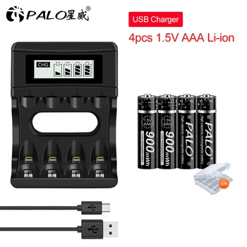 

PALO LCD Smart Charger for 1.5v AA AAA Lithium Li-ion Rechargeable Battery with 4pcs AAA Rechargeale battery Li-ion 1.5v