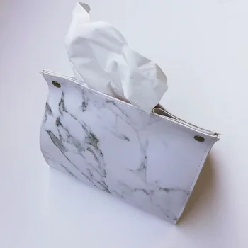 

Holder Paper Container Tissue Box Office Portable Case Marble Pattern Storage Decoration Car Dispenser Nordic Style PU Leather