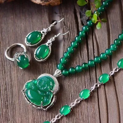 Jade myelin набор из четырех частей s925 Серебряное инкрустированное зеленое