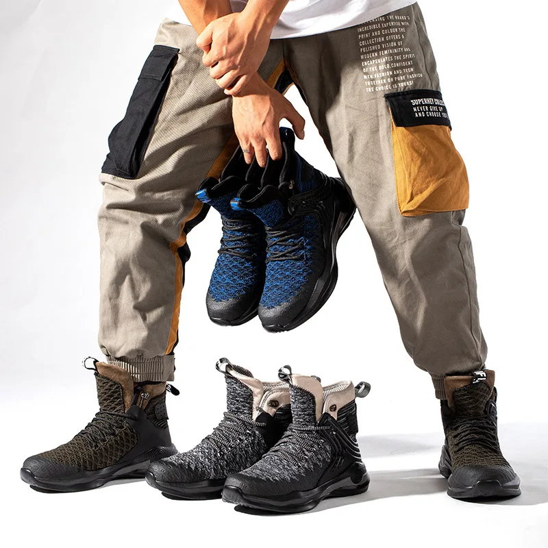 Botas de seguridad ultraligeras para hombre, zapatos de protección de trabajo, tejido tubo alto, para senderismo, e invierno _ - AliExpress Mobile