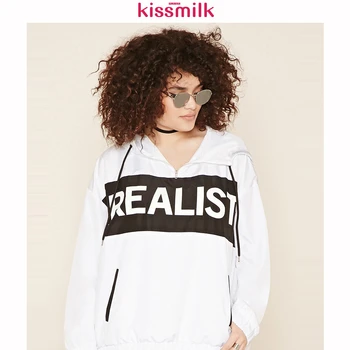 

Kissmilk Plus Size Fashion Women Clothing Loose Letter Print Street Wear Big Size Hoddies Solid Long Sleeve Loose Tops 3XL-6XL
