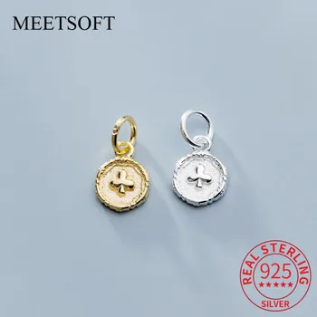 

MEETSOFT Trendy 925 Sterling Silver Craved Flower Clover Charms DIY Handmade Jewelry Prevent Allergy Deocration Accessory