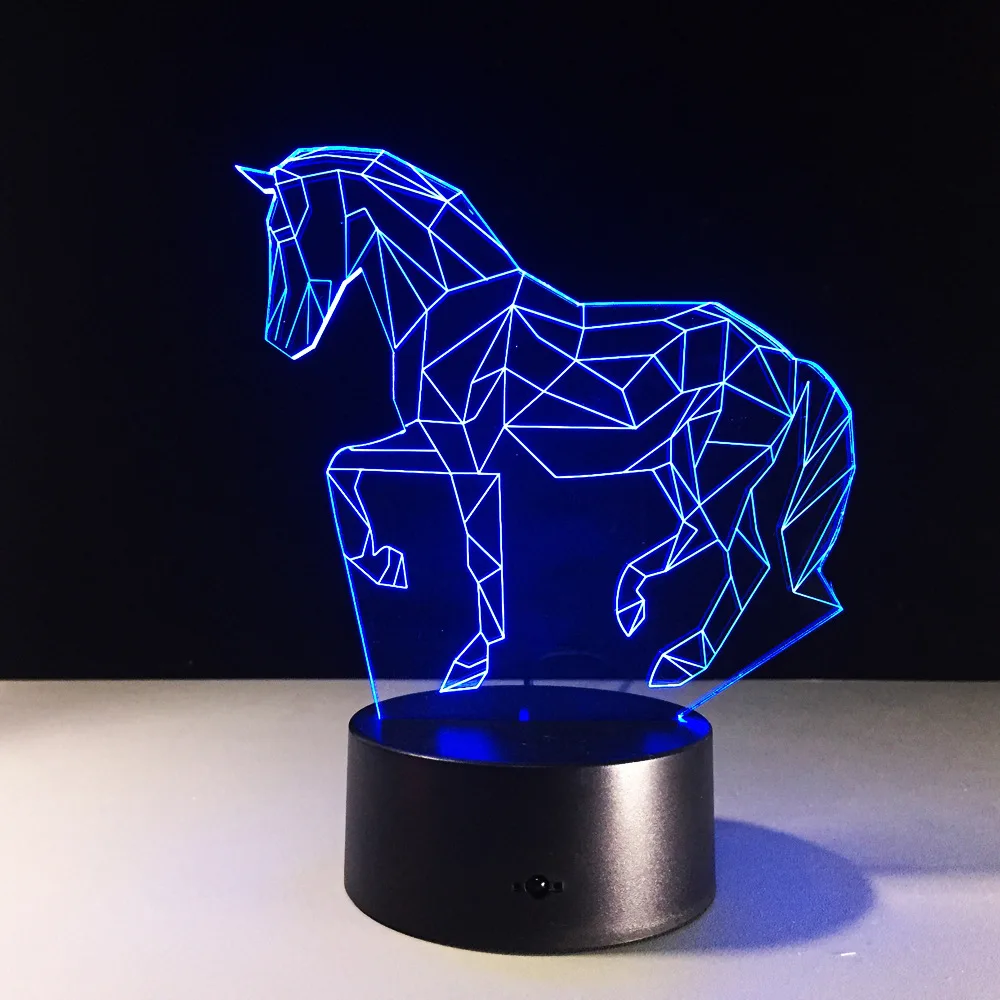 LED 3d Illusion Lamp 7 Color Changing Remote Control Night Lights Cartoon Horse Home Decoration usb Table Desk Kids Gift | Лампы и