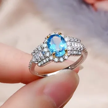 

Natural blue topaz rings Free shipping 925 sterling silver 1.6ct gemstone Fine jewelry For men or women #R991910