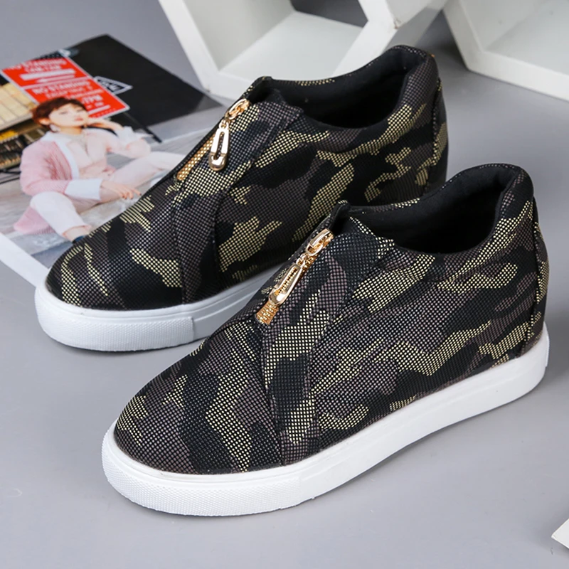 

Spring New Platform Sneakers Fashion Casual Shoes Woman Wild Zipper Sneakers Female Leisure Wedge Sneakers Plus Size 37-43