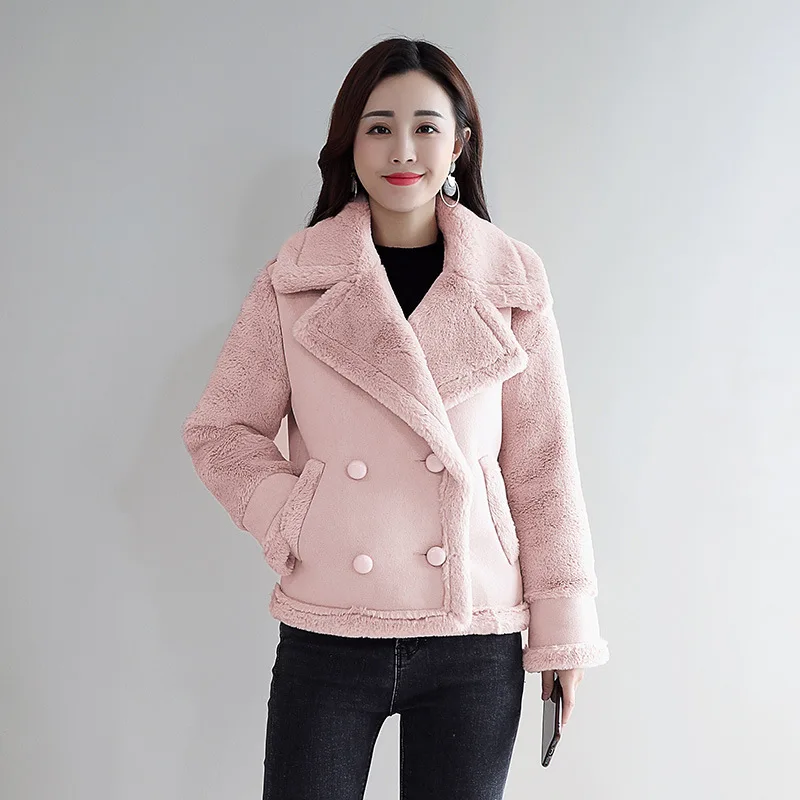 

Lambs Wool Coat Brushed And Thick Short Coltsfoot Women's 2018 New Style Suede Fur CHIC Students Cotton-padded Clothes