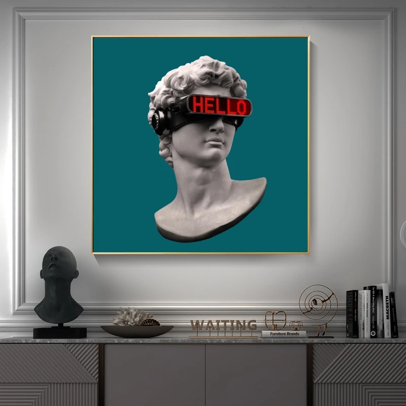 

Funny David Wearing VR Glasses Canvas Posters and Prints Abstract David Sculpture Canvas Paintings on The Wall Art Decor Picture
