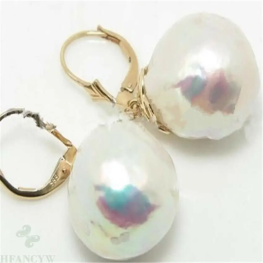 13-15MM BAROQUE White PEARL Earrings  hook Mesmerizing Jewelry CLASP party Gift hang Fine