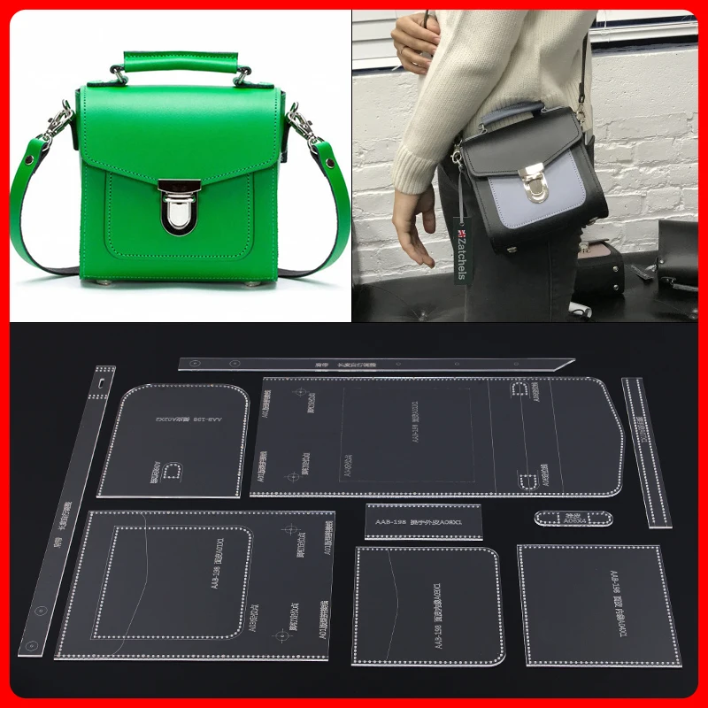 1 set DIY hand leather small square bag Single Shoulder Bag Messenger Pattern drawing acrylic template paper pattern | Дом и сад