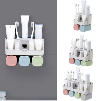 

4 In 1 Toothbrush Holder Set Automatic Toothpaste Dispenser Toothbrush Facial Cleanser Holder Set Wall Mount Stand Saving Space