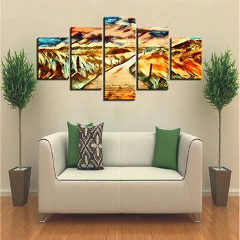 

5 Pieces Mountain Canvas Oil Painting Landscape Posters Dune Pictures For Home Room Artwork Decor Modular Art Wall Sticker Frame
