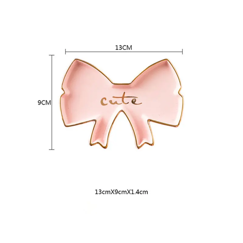 pink Bow plate-small Маленькая ручная керамическая тарелка с фламинго, КАКТУСОМ, ананасом, тарелкой, декоративное украшение, брелок, тарелка, ожерелье для хранения, туалетный столик, лоток - Цвет: pink Bow plate-small