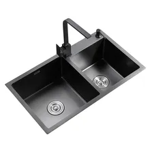 

Black Kitchen Sink Doubel bowel Above Counter or Udermount Stainless Steel Seamless Vegetable Washing Basin Sink