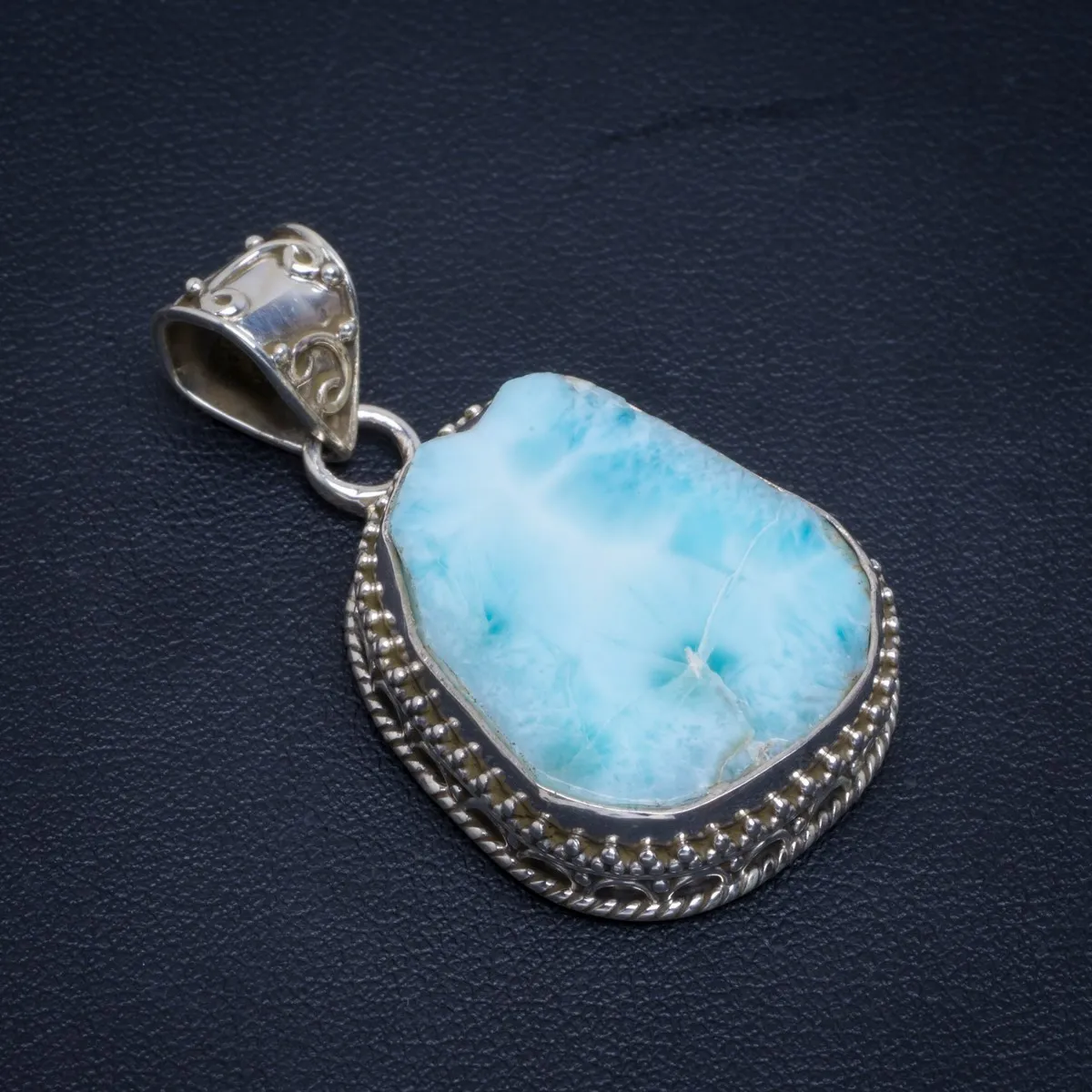 Натуральный Caribbean Larimar РУЧНОЙ РАБОТЫ ИНДИЙСКИЙ 925 пробы серебряный кулон 1 1/" U0312
