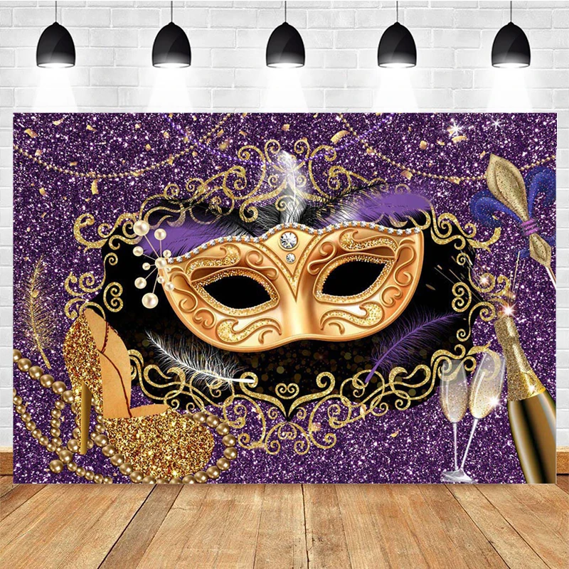 Mocsicka Masquerade Sfondo Oro Piuma Diamante Maschera Fotografia Sfondo Modello Vintage Di Lusso Sfondo Personalizzato Per Foto