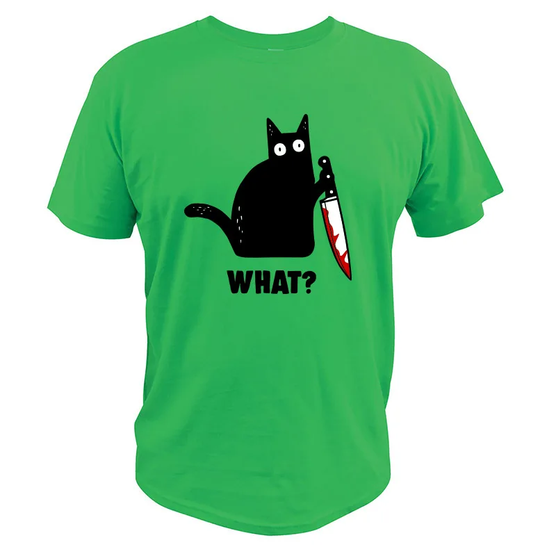Забавная футболка с котом, с ножом, для хеллоуина, мягкая футболка с круглым вырезом, европейский размер, хлопок