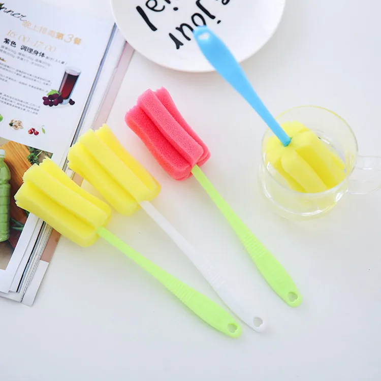 1pc Cleaning Brushes Kitchen Cleaning Tool Sponge Brush for Wineglass Bottle Coffe Tea Glass Cup Long Handle Brush Random Color