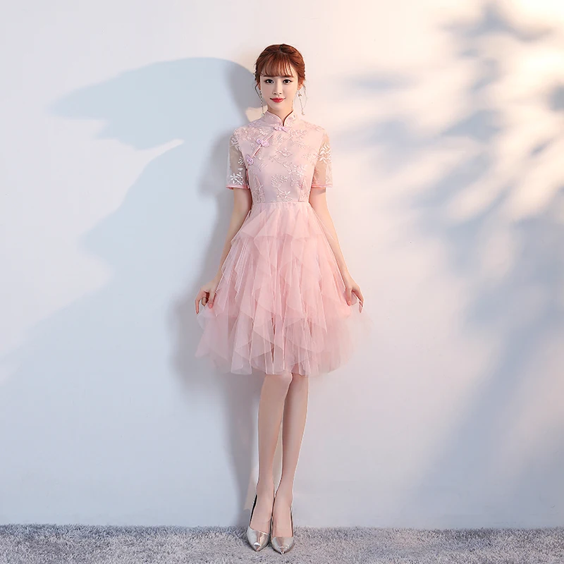 Фатиновое розовое платье подружки невесты бальное до колен женское свадебное