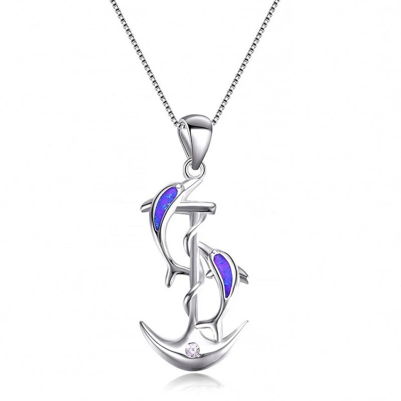 5 цвета женский имитирующий опал в форме дельфина звено цепи ожерелье для женщин серебро хрустальный анкер кулон ожерелье красивые ювелирные изделия - Окраска металла: Purple