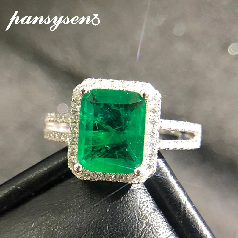 Goedkoop Pansysen Luxe Top Kwaliteit Emerald Ringen Voor Vrouwen Wedding Engagement Cocktail Ring 100% 925 Sterling Zilveren Fijne Sieraden Gift