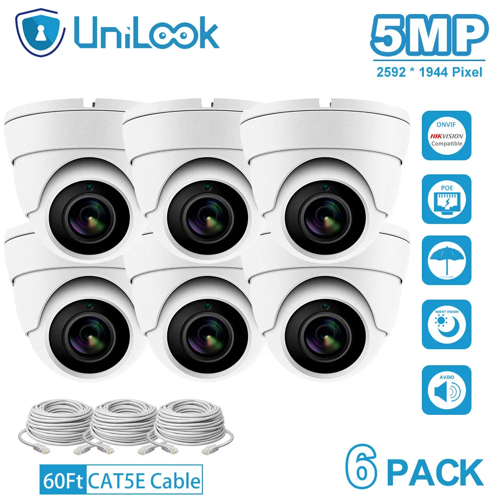 

UniLook 5MP Dome POE IP Security Camera Audio Built in Microphone Hikvision compatible Outdoor CCTV Camera IR 30m 6PACK