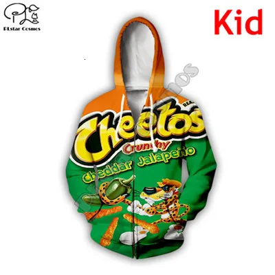 Kids Zip Hoodie Одинаковые комплекты для семьи костюм снэки cheetos 3D Толстовка/Sweathsirt/футболка/застежки-молнии/жилет для мамы, папы и мамы, сына и дочери, единый стиль осенний пуловер - Цвет: Kids Zip Hoodie