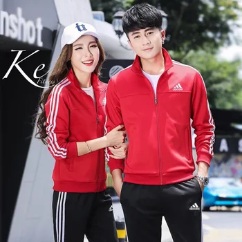 

KE autumn red fashion men casual student wear man and woman running sports couple fitness set sport set tracksuit big size