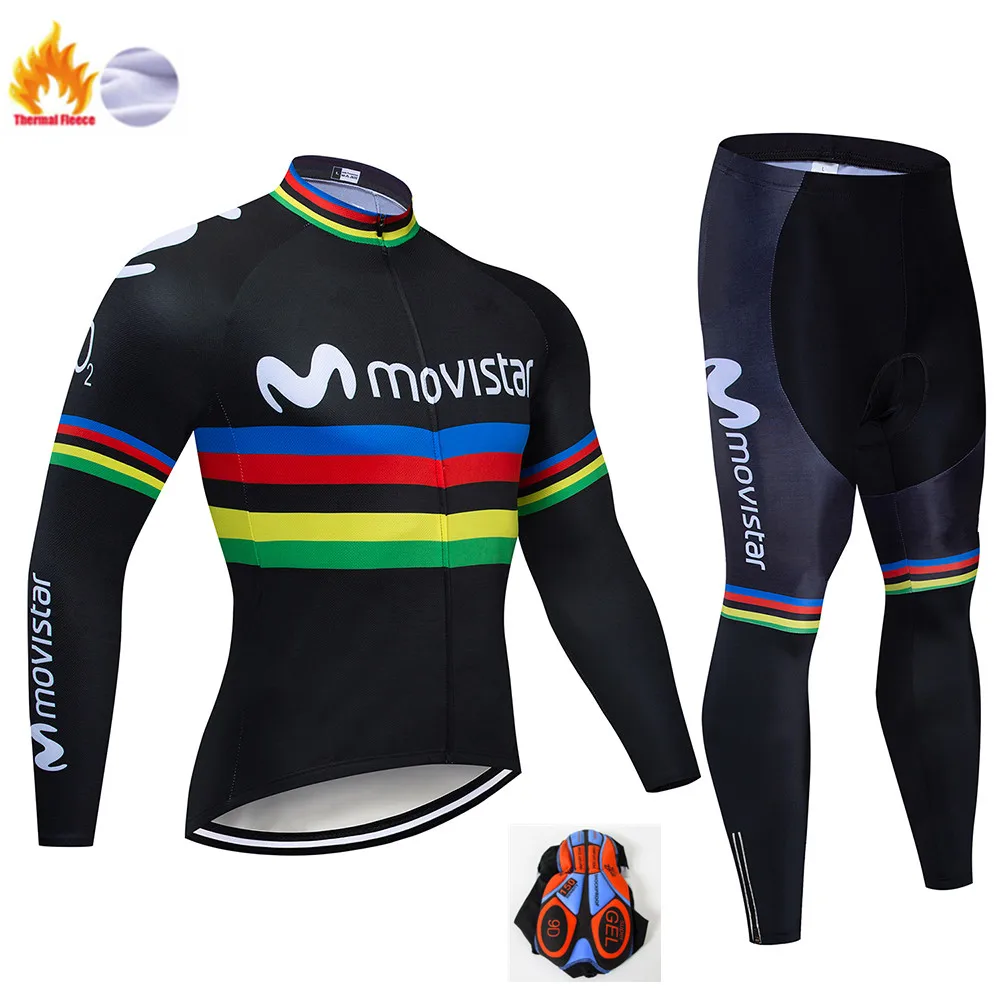 Movistar Pro Team зимний теплый флисовый длинный комплект одежды для мужчин, Велоспорт Джерси, нагрудник, велосипед, Ropa Ciclismo, велосипедная одежда - Цвет: Winter Cycling Suit