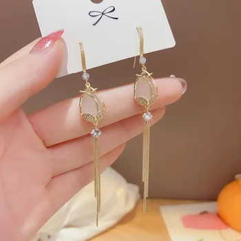 

Elegant Long Tassel Earring Women's South Korea High Quality Online Celebrity Retro Tulip Flower Ear Hook Ear Rings