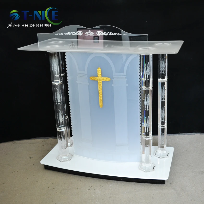 AKLIKE Transparent crystal Speech Podium Hotel Desk Reception Table Information Platform Lectern Reception Rostrum