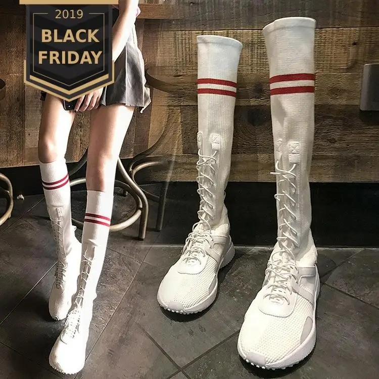

2018 Over The Knee Boots Winter Hot New Style Stretch Long Shoes Woman Elastic Boots Platform Shoes Female Square Heel
