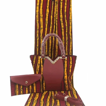 

3pc Set Blue Ankara Handbag+Clutch Bag+6 Yard african real wax kitenge fabric For Wedding YB-12