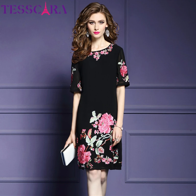 TESSCARA, женское летнее роскошное офисное платье с вышивкой, женские элегантные коктейльные платья, Ретро стиль, винтажные вечерние платья, женское платье размера плюс