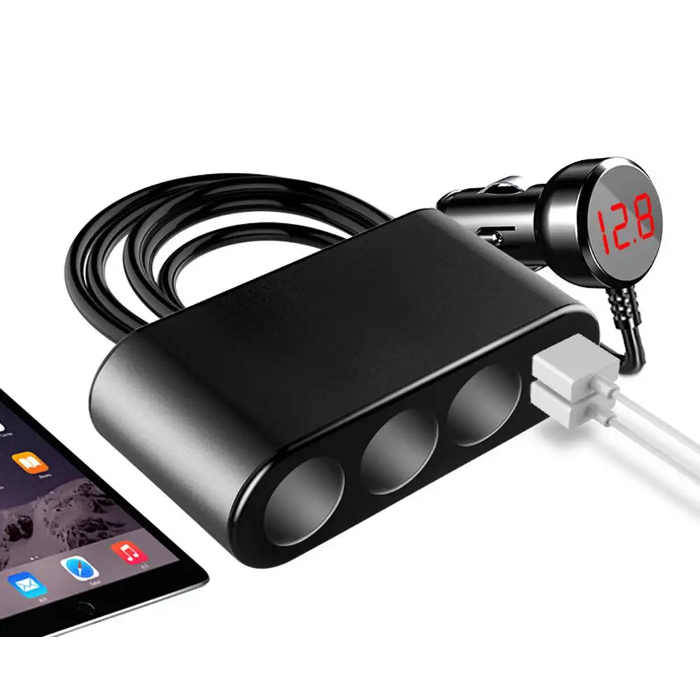

3 Way Car Cigarette Lighter Socket Splitter Charger Metal 3.1A Dual USB Car Charger Power Adapter Auto Replacement Accessories