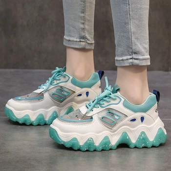 

2020 Designers Women Platform Sneakers Fashion Lace Up Chunky Casual Shoes Mesh Sport Vulcanized Shoes Woman Trainers Plus Size