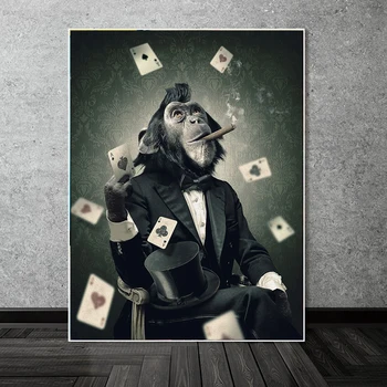 

Smoking Playing Card Monkey Wall Art Canvas Print Abstract Animal Art Canvas Painting Wall Decor Pictures For Living Room Frame