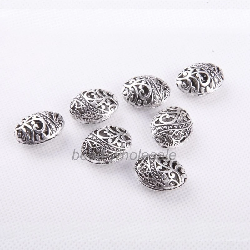 

Oval Spacer Metal Beads For Needlework Jewelry Making Big Bracelet Shaped Antique Silver Hollow Spacer Bead Findings 10pcs/lot