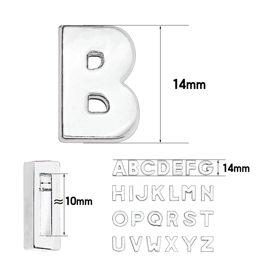 130pc/lot Hole 10mm Slide Letter DIY Slide Charm Alloy ENGLISH Alphabet Fit For 10MM Wristband Bracelet Jewelrys