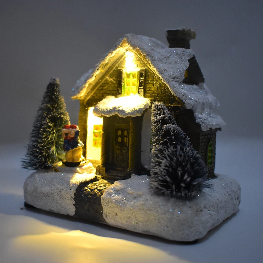 Рождественский дом, декоративный светильник, светодиодный, полимерный, новогодние, вечерние, мини, для дома, сосны, снега, дома, праздник, подарок, батарея