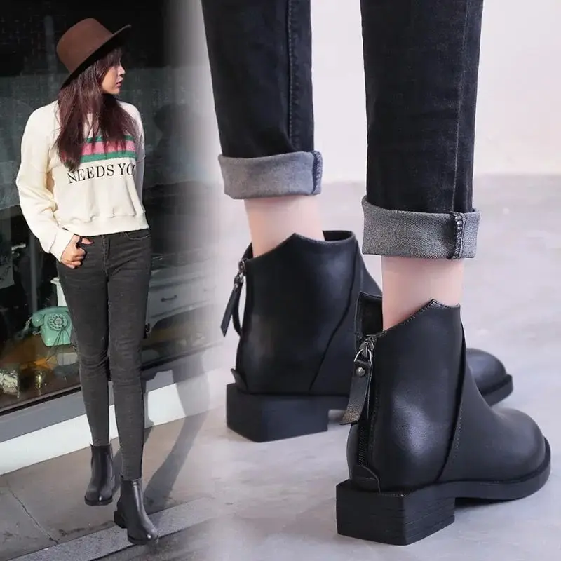 

Ladies spring and autumn British style bare boots female 2019 new short boots wild zipper flat Chelsea boots