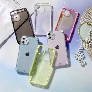 

100pcs Glitter Phone Case For iPhone 11 Pro 7 8 6 6s Plus X XS XR XS Max Bling Candy Color Soft TPU Clear Silicone Cover