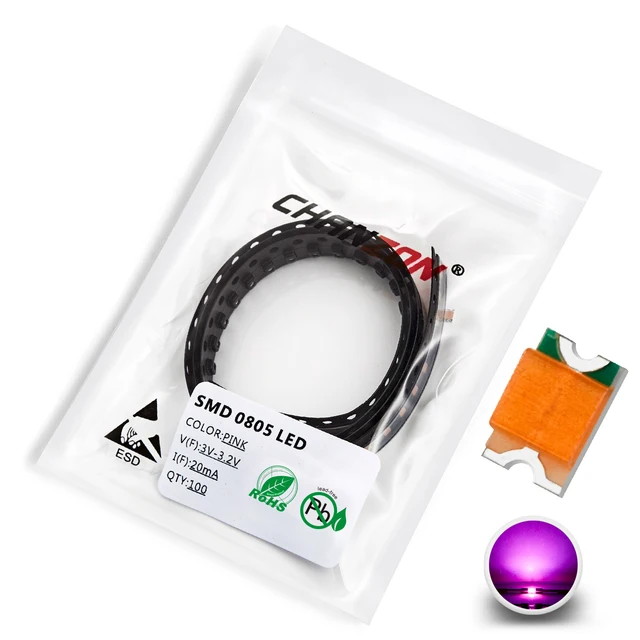 100pcs 0805 (2012) SMD LED Emitting Diode Kit Lamp Chip Light Beads Warm White Red Green Blue Yellow Orange UV Pink Micro 3V SMT 100pcs Pink