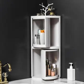 

Rotatable Bathroom Triangular Racks Makeup Organizer Corner Plastic Wall Mounted Storage Rack Box Bathroom Accessories