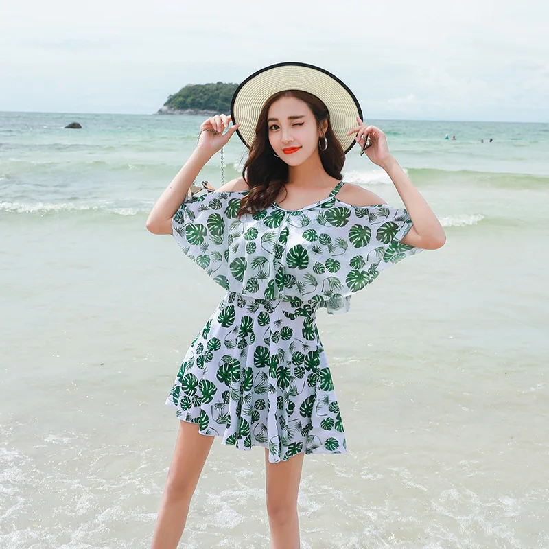 

Quick Dry Strap Flounce Two Piece Swimsuit Skirt Printed High Waist Plus Size Swimwear Women Tankini Swimming Suit Beach Wear