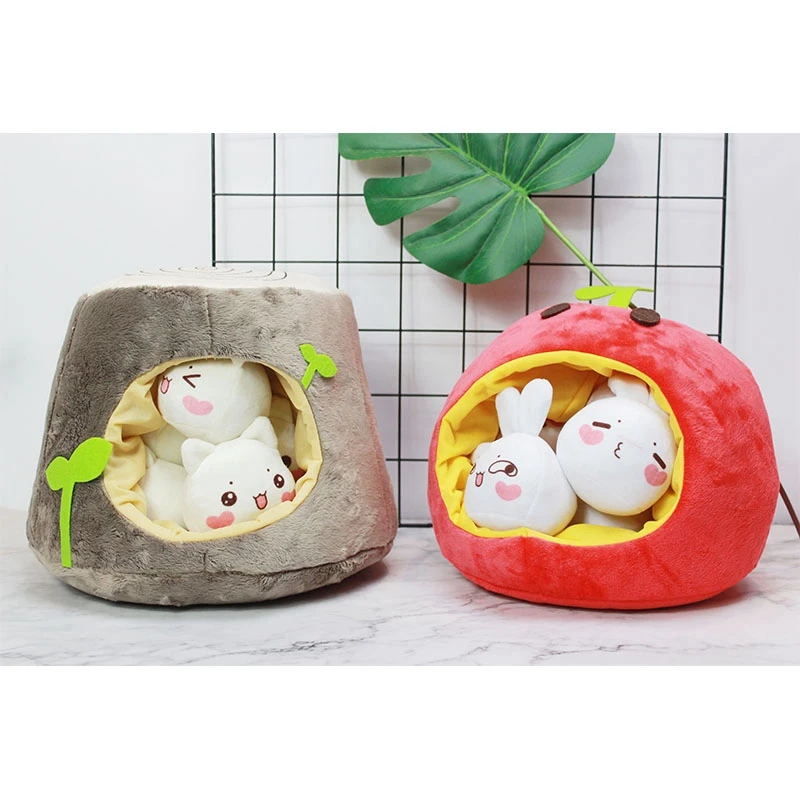 

New 40cm Kawaii A nest of Rabbit/Cat Plush dolls Soft Stuffed Cartoon Animal Bunny Toy 6pcs Dolls Baby Girls Kids Birthday Gifts