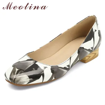 

Meotina Women Shoes Mixed Colors Pumps Ladies Round Toe Low Heels Footwear Female Summer Causal Lady Shoes Yellow Large Size 43