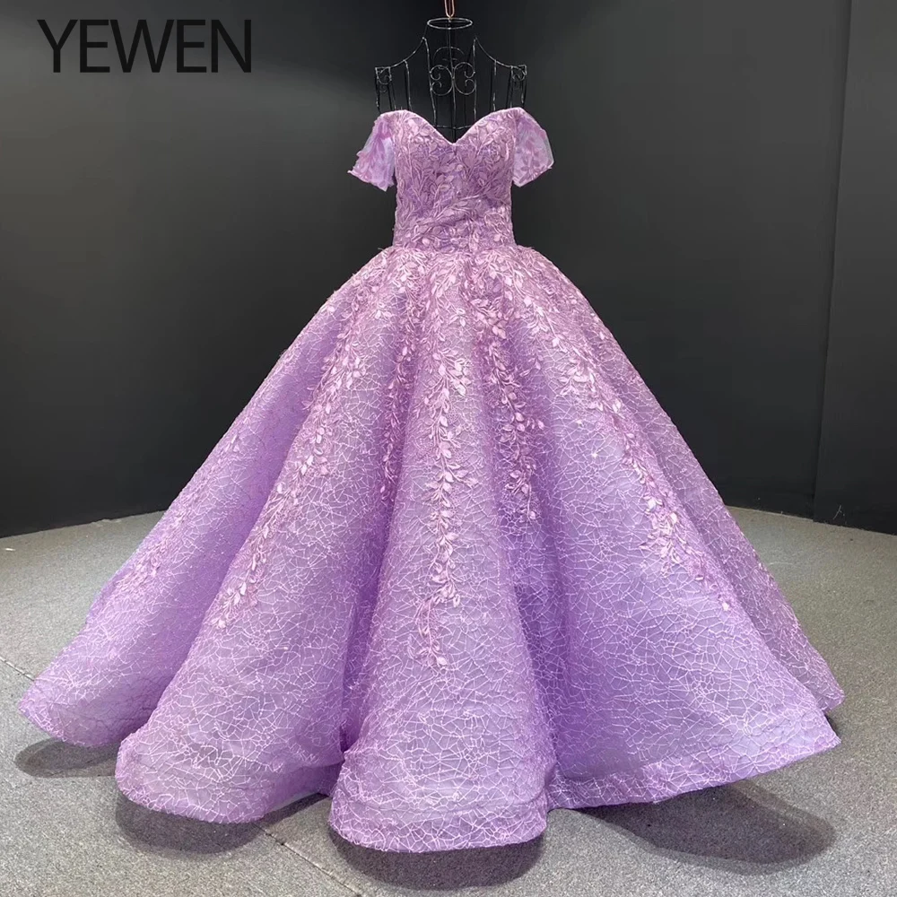 

Pink Purple Luxury Short Sleeve Sexy Wedding Dresses 2020 Sequins High-end Bridal Gowns Custom Made YEWEN Plus Size